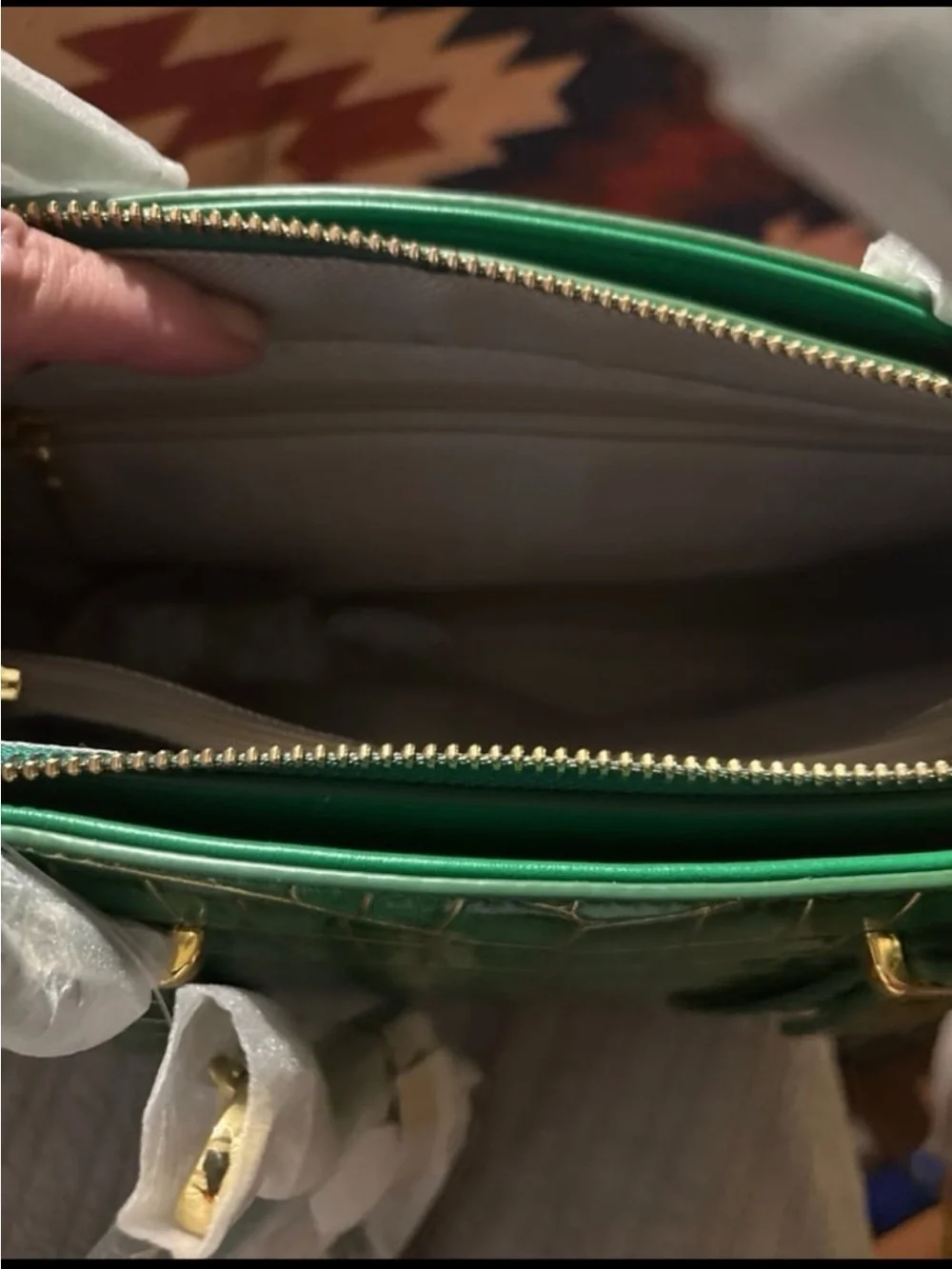 Green Croc-Embossed Satchel Handbag - Women's Bag